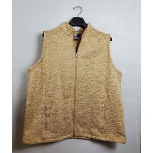 Lands End Womens 2X Beige Heathered Fleece‎ Full Zip Vest Pockets